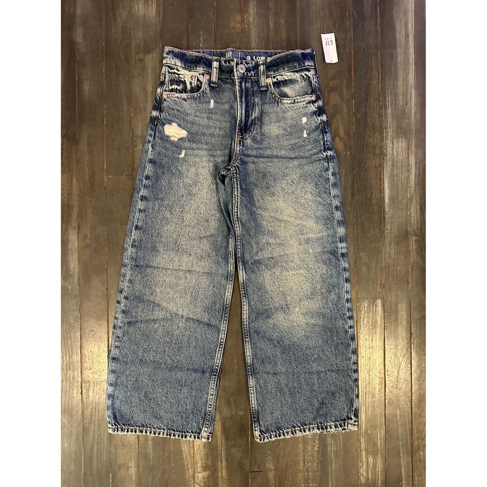 Gap Kids Girls High Rise‎ Wide Leg Distressed Jeans Medium Wash Size 8 Low